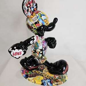 ArtBrutbyAnn - Mickey Mouse Pop Art Comic Collage Statue / Gloss Black Figurine Disney Street Art / Collectible Modern Decor limited edition image 16