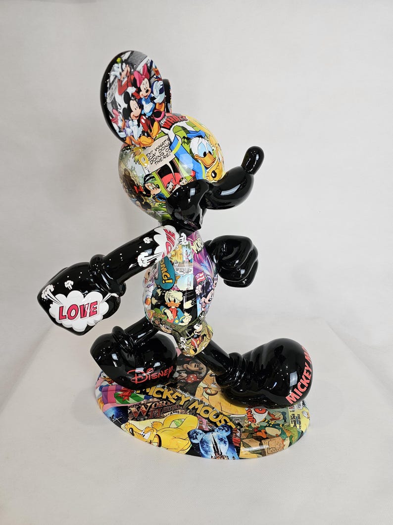 ArtBrutbyAnn - Mickey Mouse Pop Art Comic Collage Statue / Gloss Black Figurine Disney Street Art / Collectible Modern Decor limited edition image 16