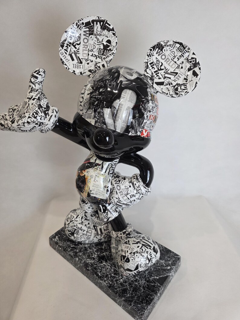 ArtBrut By Ann - Escultura pop art do Mickey Mouse em preto e branco, edição limitada, estatueta de luxo do Mickey, esculturas exclusivas feitas à mão, loja de presentes. imagem 18