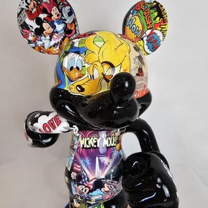 ArtBrutbyAnn - Mickey Mouse Pop Art Comic Collage Statue / Gloss Black Figurine Disney Street Art / Collectible Modern Decor limited edition image 11