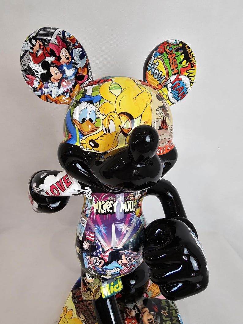 ArtBrutbyAnn - Mickey Mouse Pop Art Comic Collage Statue / Gloss Black Figurine Disney Street Art / Collectible Modern Decor limited edition image 11