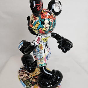 ArtBrutbyAnn - Mickey Mouse Pop Art Comic Collage Statue / Gloss Black Figurine Disney Street Art / Collectible Modern Decor limited edition image 8