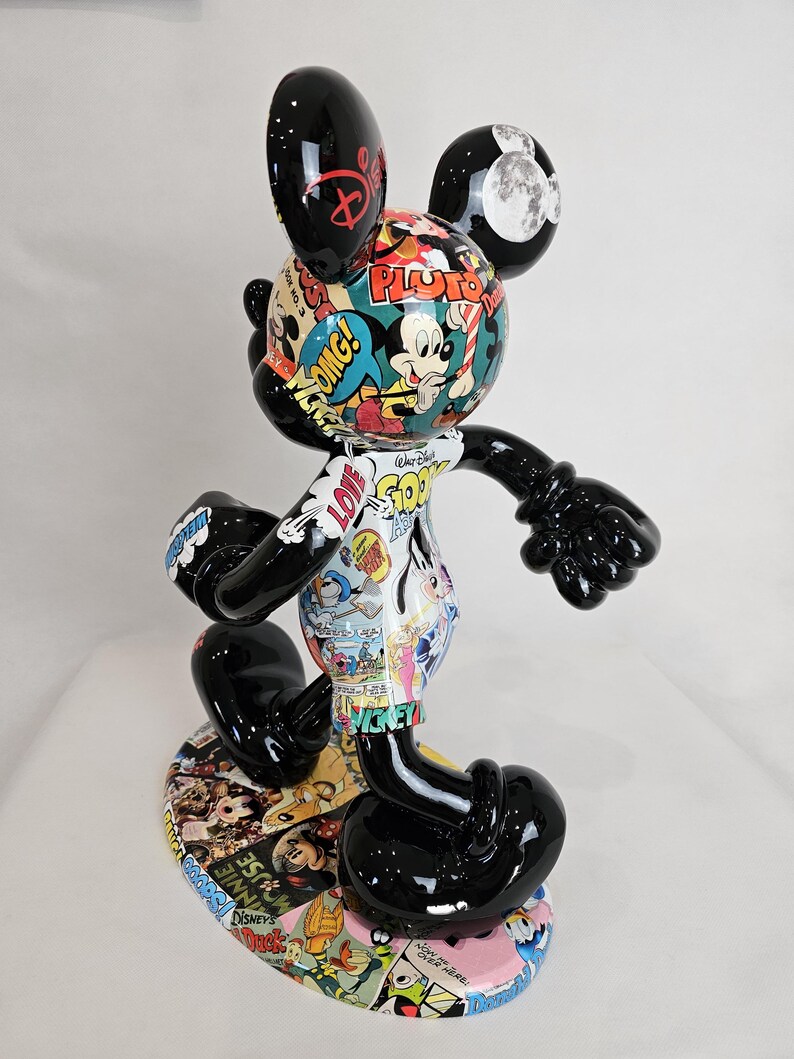 ArtBrutbyAnn - Mickey Mouse Pop Art Comic Collage Statue / Gloss Black Figurine Disney Street Art / Collectible Modern Decor limited edition image 8