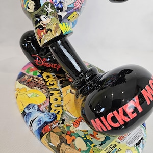 ArtBrutbyAnn - Mickey Mouse Pop Art Comic Collage Statue / Gloss Black Figurine Disney Street Art / Collectible Modern Decor limited edition image 5