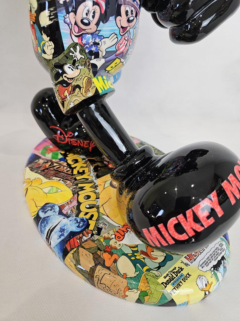 ArtBrutbyAnn - Mickey Mouse Pop Art Comic Collage Statue / Gloss Black Figurine Disney Street Art / Collectible Modern Decor limited edition image 5