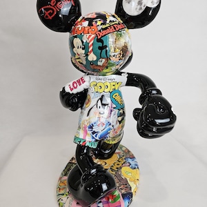 ArtBrutbyAnn - Mickey Mouse Pop Art Comic Collage Statue / Gloss Black Figurine Disney Street Art / Collectible Modern Decor limited edition image 6