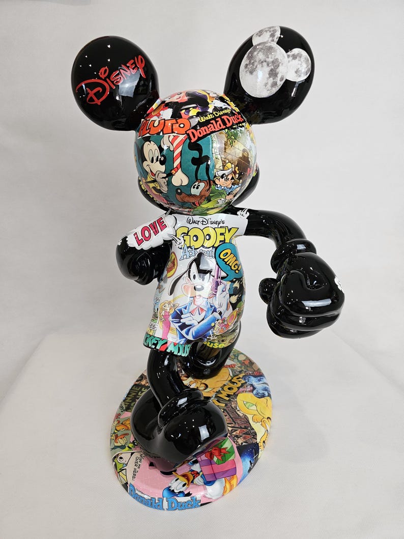 ArtBrutbyAnn - Mickey Mouse Pop Art Comic Collage Statue / Gloss Black Figurine Disney Street Art / Collectible Modern Decor limited edition image 6