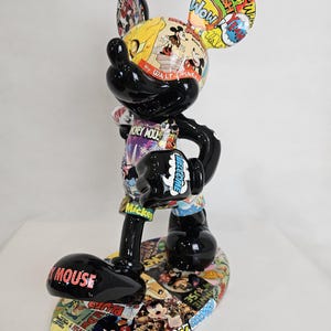 ArtBrutbyAnn - Mickey Mouse Pop Art Comic Collage Statue / Gloss Black Figurine Disney Street Art / Collectible Modern Decor limited edition image 4