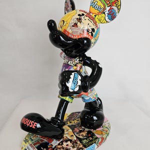 ArtBrutbyAnn - Mickey Mouse Pop Art Comic Collage Statue / Gloss Black Figurine Disney Street Art / Collectible Modern Decor limited edition image 14