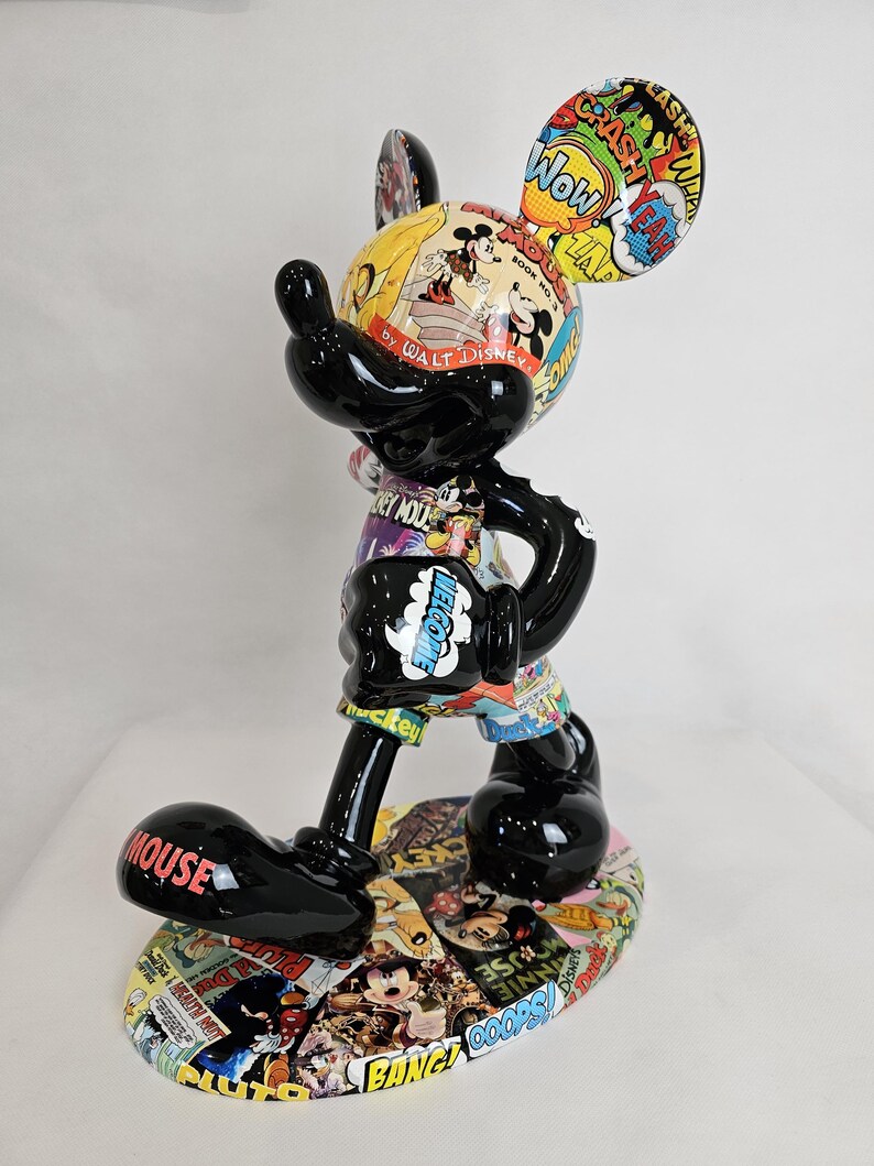 ArtBrutbyAnn - Mickey Mouse Pop Art Comic Collage Statue / Gloss Black Figurine Disney Street Art / Collectible Modern Decor limited edition image 14