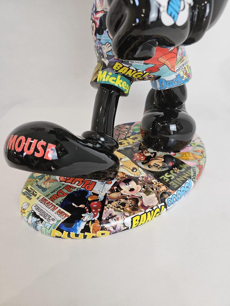 ArtBrutbyAnn - Mickey Mouse Pop Art Comic Collage Statue / Gloss Black Figurine Disney Street Art / Collectible Modern Decor limited edition image 9