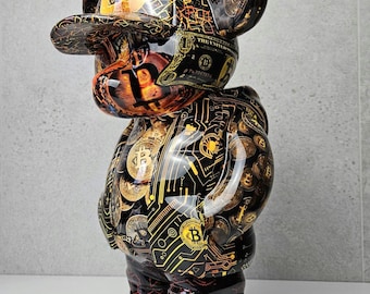 ArtBrut by Ann - Pop Art Pop Art Sculpture (Statue) AngryBear x Bitcoin II Inspired Bear Brick Statue Luxury Cool Art