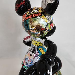 ArtBrutbyAnn - Mickey Mouse Pop Art Comic Collage Statue / Gloss Black Figurine Disney Street Art / Collectible Modern Decor limited edition image 12