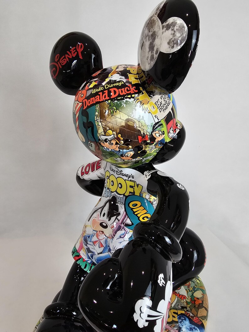 ArtBrutbyAnn - Mickey Mouse Pop Art Comic Collage Statue / Gloss Black Figurine Disney Street Art / Collectible Modern Decor limited edition image 12