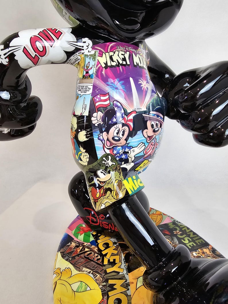ArtBrutbyAnn - Mickey Mouse Pop Art Comic Collage Statue / Gloss Black Figurine Disney Street Art / Collectible Modern Decor limited edition image 7