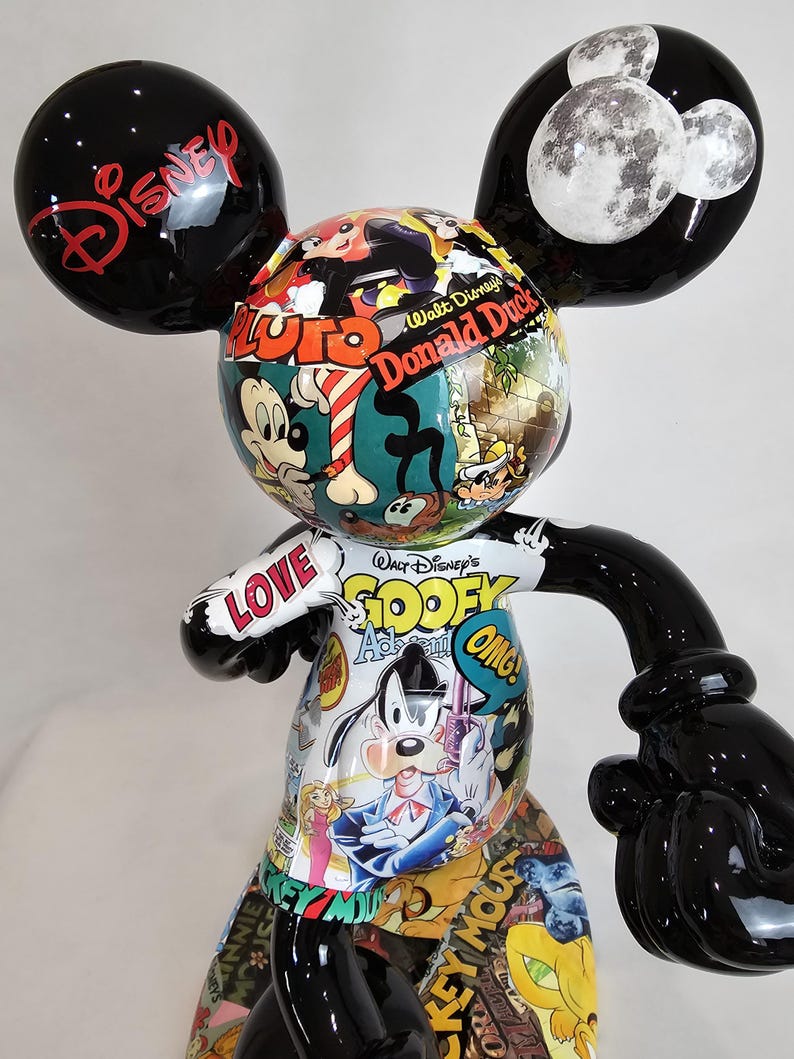 ArtBrutbyAnn - Mickey Mouse Pop Art Comic Collage Statue / Gloss Black Figurine Disney Street Art / Collectible Modern Decor limited edition image 15