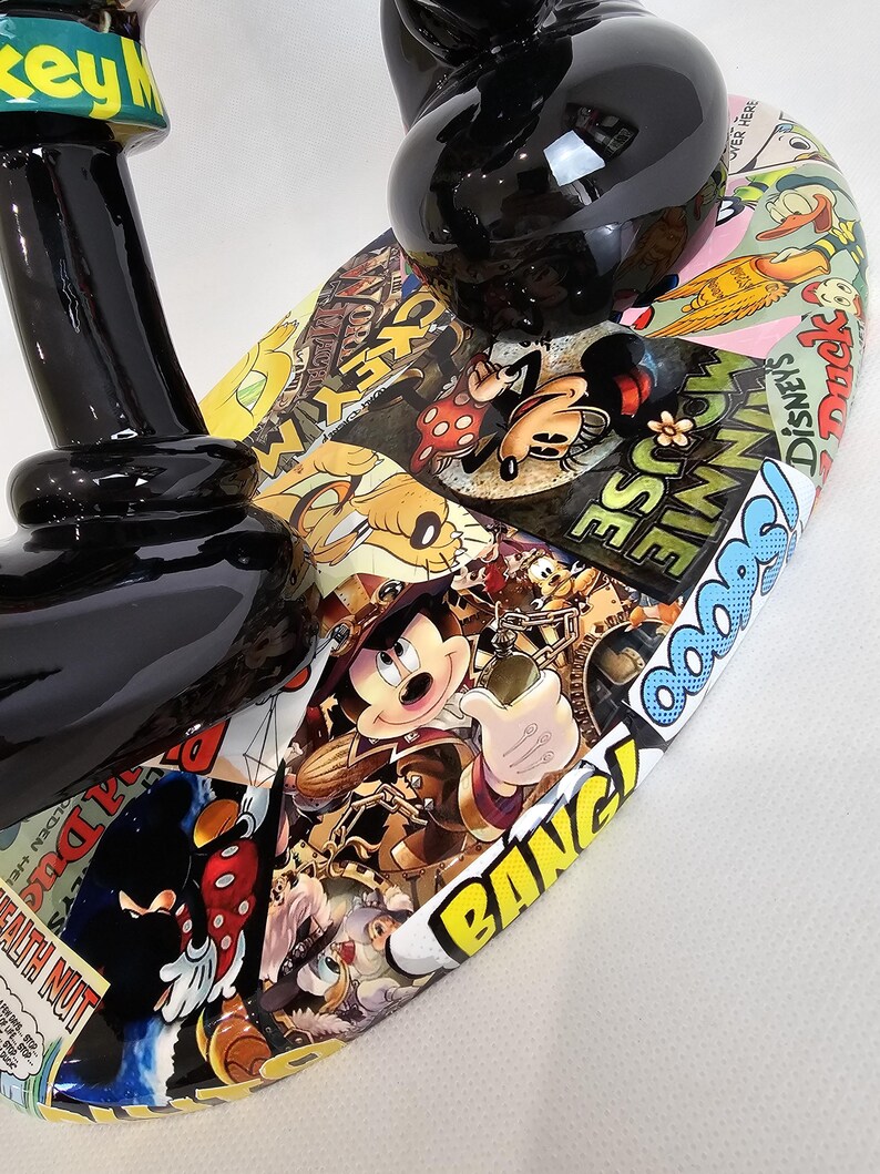 ArtBrutbyAnn - Mickey Mouse Pop Art Comic Collage Statue / Gloss Black Figurine Disney Street Art / Collectible Modern Decor limited edition image 19