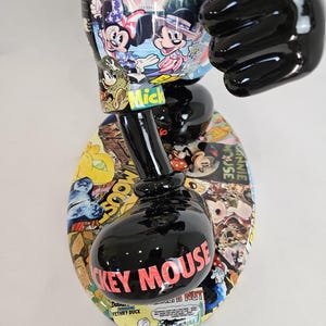 ArtBrutbyAnn - Mickey Mouse Pop Art Comic Collage Statue / Gloss Black Figurine Disney Street Art / Collectible Modern Decor limited edition image 18