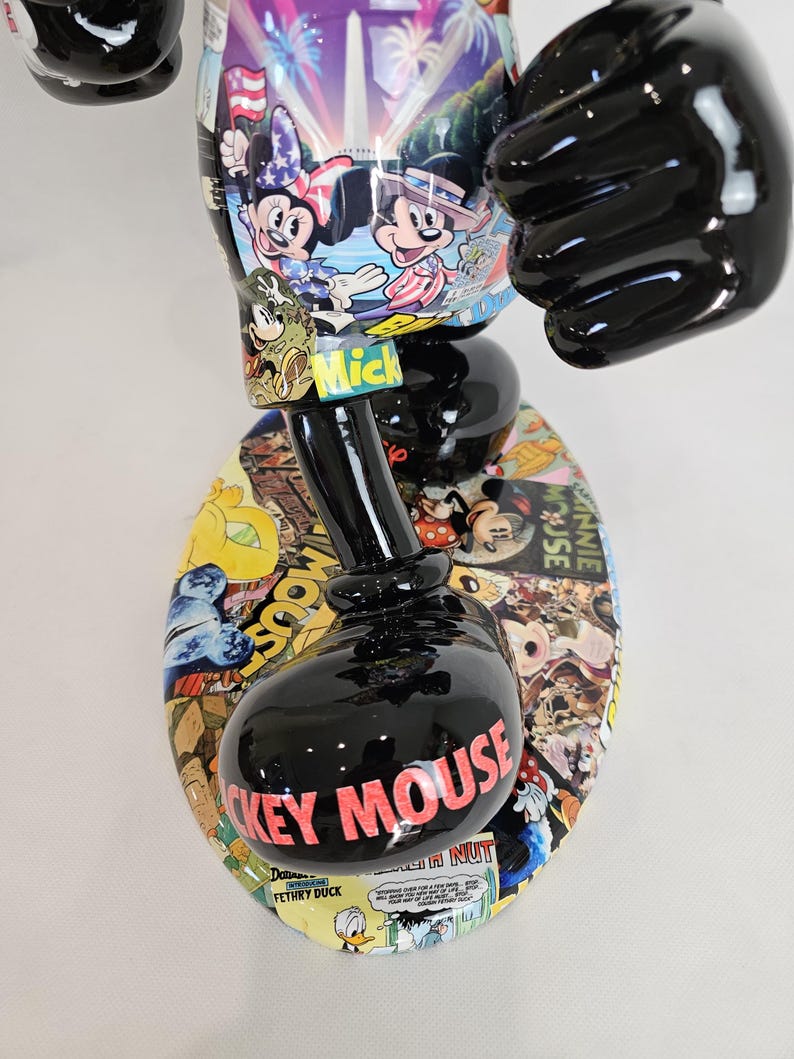 ArtBrutbyAnn - Mickey Mouse Pop Art Comic Collage Statue / Gloss Black Figurine Disney Street Art / Collectible Modern Decor limited edition image 18