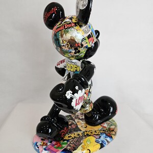 ArtBrutbyAnn - Mickey Mouse Pop Art Comic Collage Statue / Gloss Black Figurine Disney Street Art / Collectible Modern Decor limited edition image 13