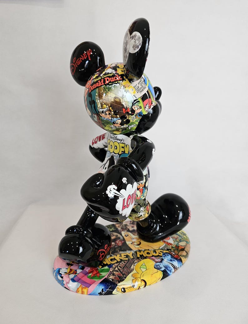 ArtBrutbyAnn - Mickey Mouse Pop Art Comic Collage Statue / Gloss Black Figurine Disney Street Art / Collectible Modern Decor limited edition image 13