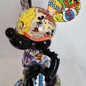 ArtBrutbyAnn - Mickey Mouse Pop Art Comic Collage Statue / Gloss Black Figurine Disney Street Art / Collectible Modern Decor limited edition image 17