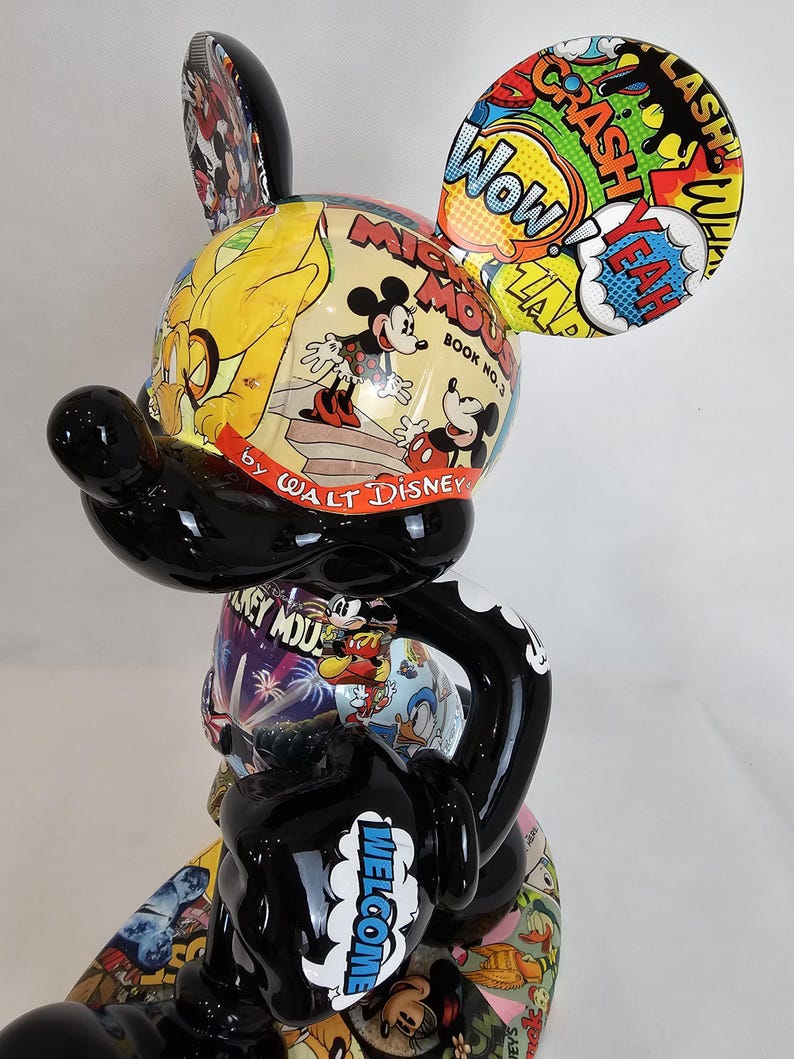 ArtBrutbyAnn - Mickey Mouse Pop Art Comic Collage Statue / Gloss Black Figurine Disney Street Art / Collectible Modern Decor limited edition image 17
