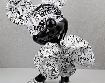 ArtBrut de Ann - Escultura de resina en blanco y negro de Mickey ILY, edición limitada, figura de Mickey de lujo, esculturas únicas hechas a mano, tienda de regalos.