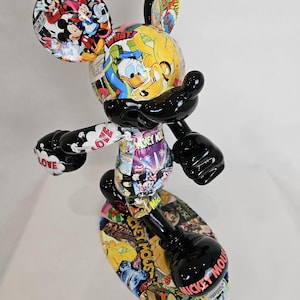 ArtBrutbyAnn - Mickey Mouse Pop Art Comic Collage Statue / Gloss Black Figurine Disney Street Art / Collectible Modern Decor limited edition image 3