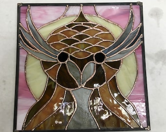 12" X 12" Stained Glass "Owl-Wings" Square Pattern PDF B&W Digital Download