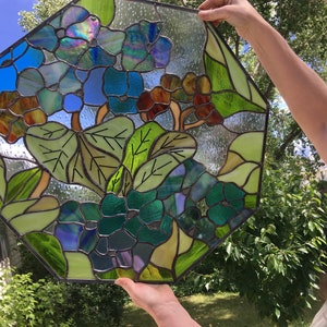24&quot; X 24&quot; Stained Glass &quot;Hydrangea&quot; Octagon Pattern PDF B&W Digital Download