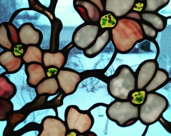 13" X 19-1/4" Stained Glass "Dogwood Panel" Pattern PDF B&W Digital Download