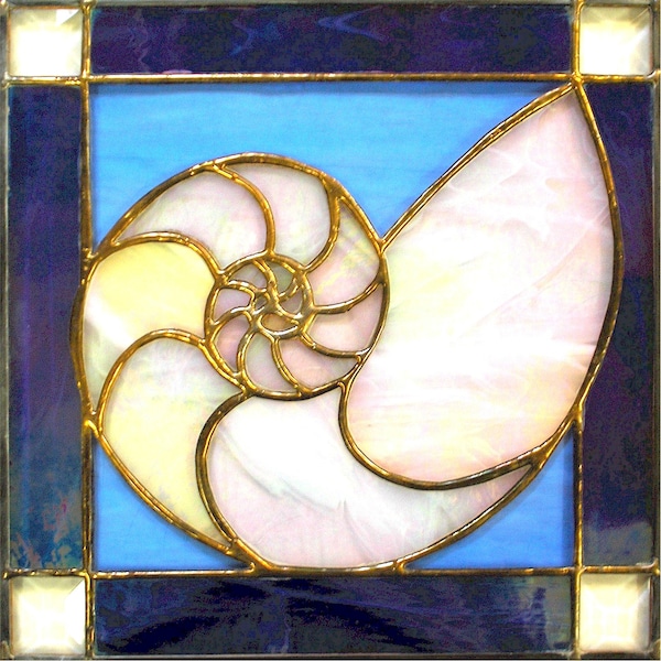 12" X 12" Stained Glass "Nautilus Shell" Mandala Pattern PDF B&W Digital Download