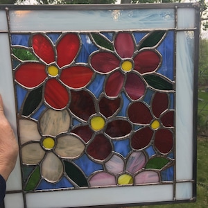 12&quot; X 12&quot; Stained Glass &quot;Mayflowers&quot; Square Pattern PDF B&W Digital Download