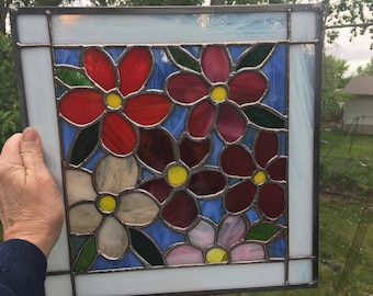 12" X 12" Stained Glass "Mayflowers" Square Pattern PDF B&W Digital Download