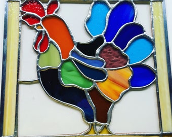 12" X 12" Stained Glass "Rooster" Square Mandala Pattern PDF B&W Digital Download