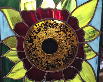12" X 12" Stained Glass "Sun Flower" Square Pattern PDF B&W Digital Download