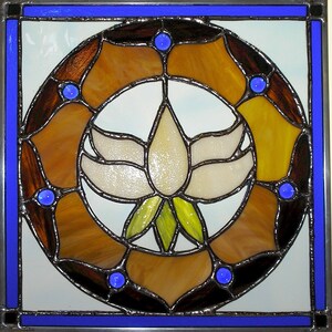 12&quot; X 12&quot; Stained Glass &quot;Lotus&quot; Square Mandala Pattern PDF B&W Digital Download