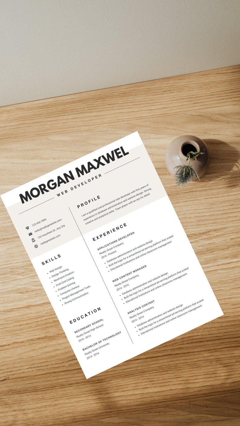 Web Developer Resume Template, Modern CV Design, Editable in Canva ...