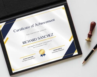Zertifikat über die Leistung, bearbeitbares Canva Award, druckbares Akademisches Zertifikat, Benutzerdefiniertes Design, sofortiger digitaler Download