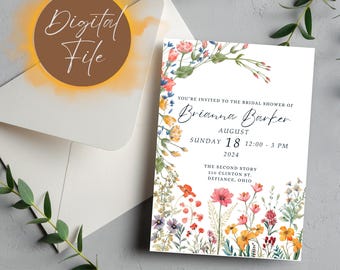 Bright Wild Flower Customizable Editable Template Bridal Shower Invite Digital