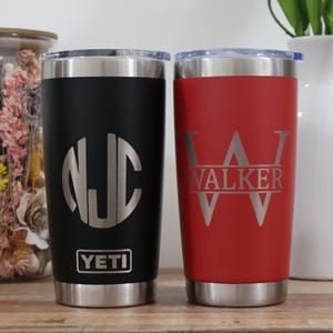 Personalized Initial YETI Tumbler: Laser Engraved 20 oz Stainless Steel Cup