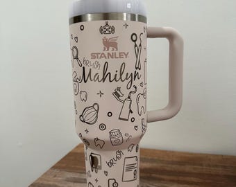Stanley Dentist Tumbler 40oz | Custom Dental Hygienist Full Wrap | Laser Engraved Teeth Design | Gift for Dentistry Professionals