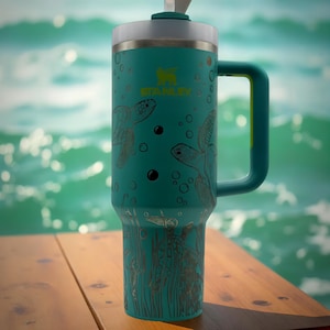 Custom Stanley 40oz Stainless Steel Tumbler with Sea Turtle Engraving, Insulated Travel Cup for Hydration On-the-Go, Unique Ocean Lover Gift