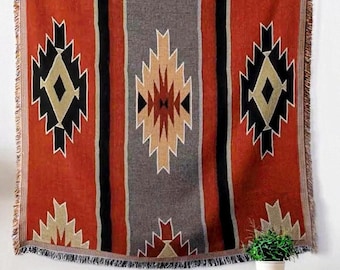 Cherokee Design Tapestry Blanket: Soft Cotton-Poly Blend, Cherokee Tsalagi Design
