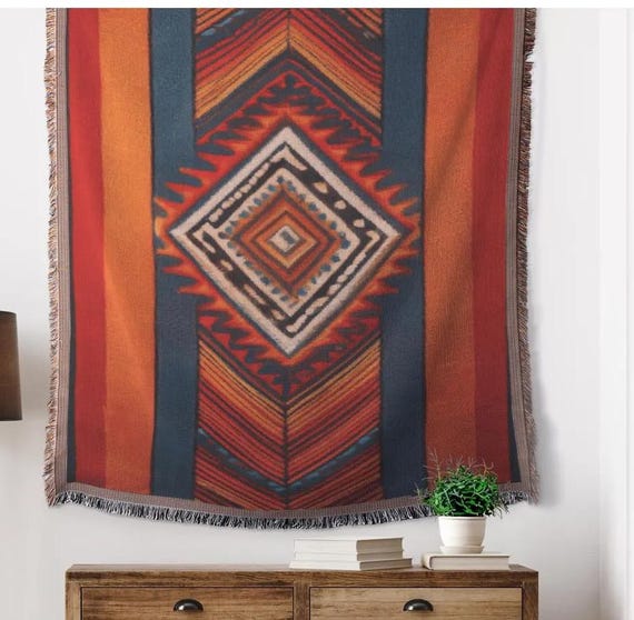 Woven Blanket Cherokee Tsalagi Tapestry Cotton Polyester Blend Quality Blanket Soft Cozy Woven Blanket