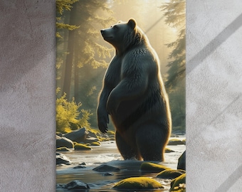 Staande beer canvas muurkunst natuur kunstscène, 0,75" dik canvas schilderachtige muurkunst met muurbevestigingen