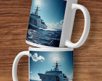 Mok Amerikaanse kustwacht, witte patriottische koffiemok, 11 oz, 15 oz, 20 oz Amerikaanse glanzende koffiemok