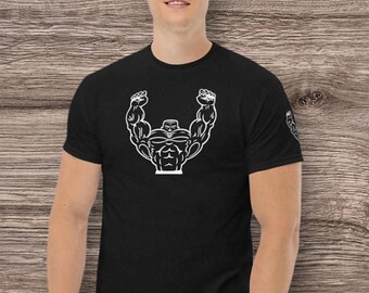 Katoenen Strongman T-shirt, nieuw vet symbool, shirt sterkste man, fitnessuitrusting heren, powerlifting bodybuilding