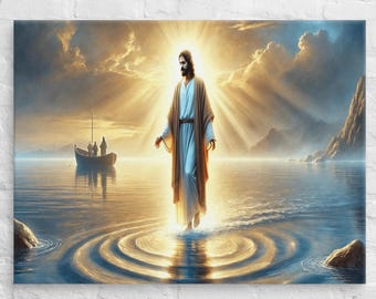 Jezus loopt op het water canvas muurkunst, christendom muurkunst, spirituele kunst, woondecoratie kantoorinrichting